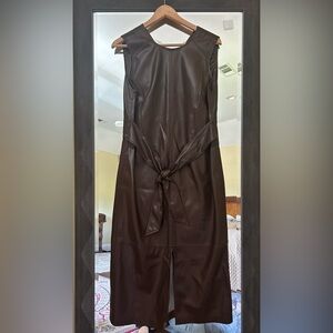 Calvin Klein Dark Brown Faux Leather Jumpsuit